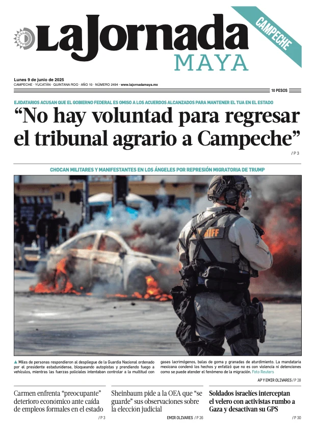 Portada de La Jornada Maya Campeche del lunes, 9 de junio de 2025