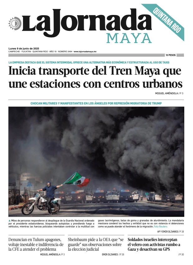 Portada de La Jornada Maya Quintana Roo del lunes, 9 de junio de 2025