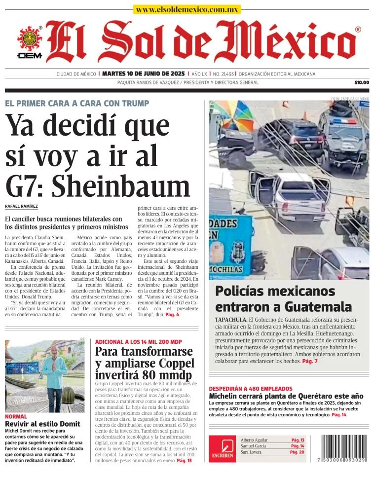 Portada de El Sol de Mexico