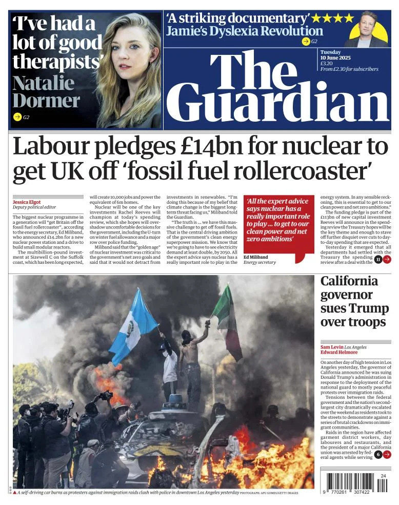 Portada de The Guardian (reino Unido) del martes, 10 de junio de 2025
