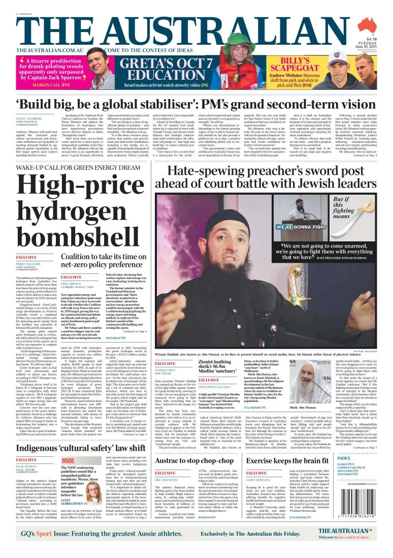 Portada de The Australian del martes, 10 de junio de 2025