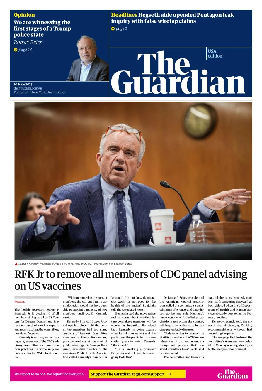 Portada de The Guardian (usa) del martes, 10 de junio de 2025