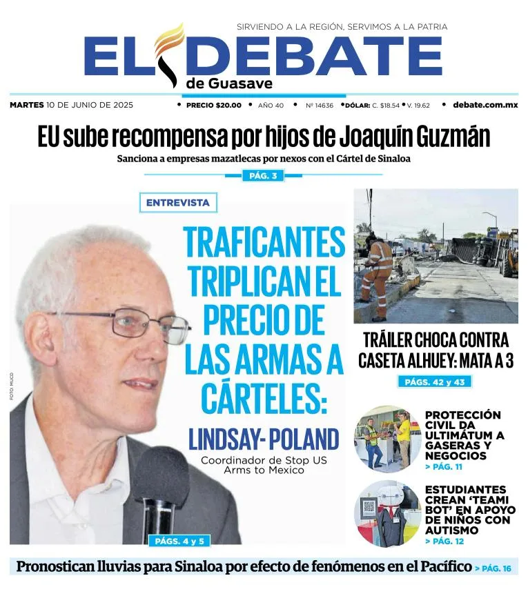 Portada de El Debate de Guasave del martes, 10 de junio de 2025