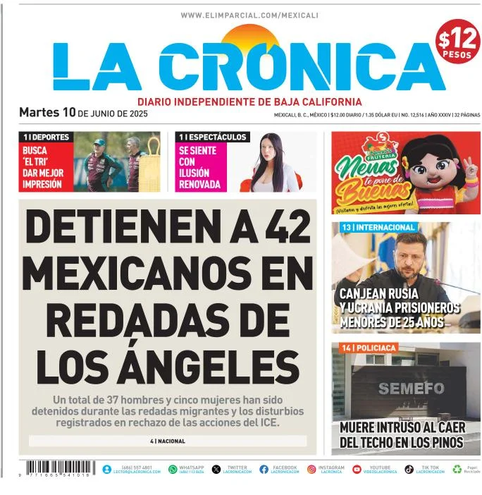 Portada de La Cronica del martes, 10 de junio de 2025