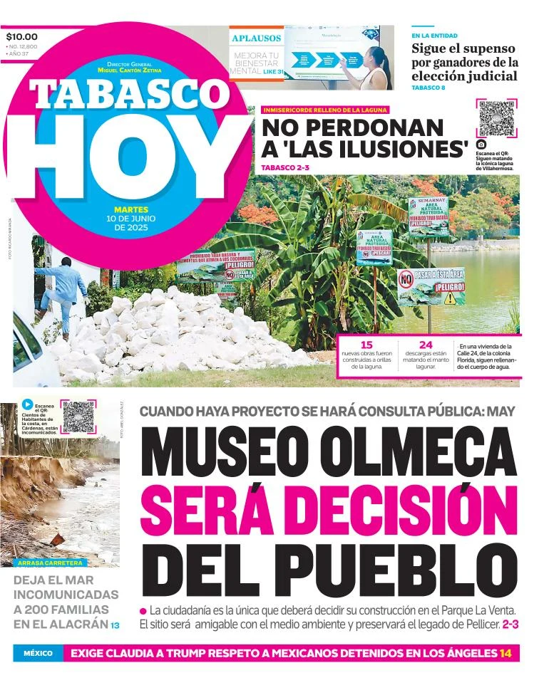 Portada de Tabasco Hoy del martes, 10 de junio de 2025
