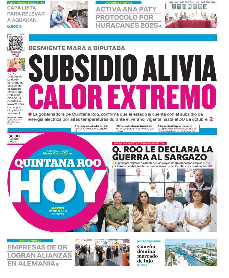 Portada de Quintana Roo Hoy del martes, 10 de junio de 2025