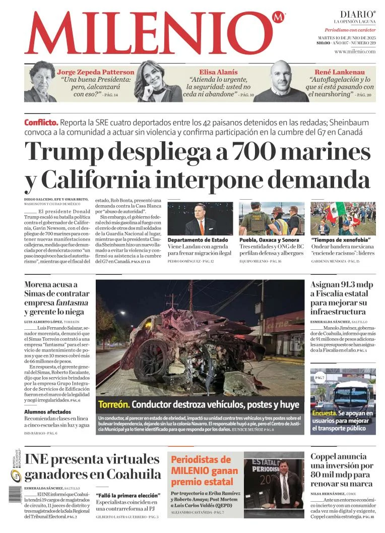 Portada de Milenio Laguna del martes, 10 de junio de 2025