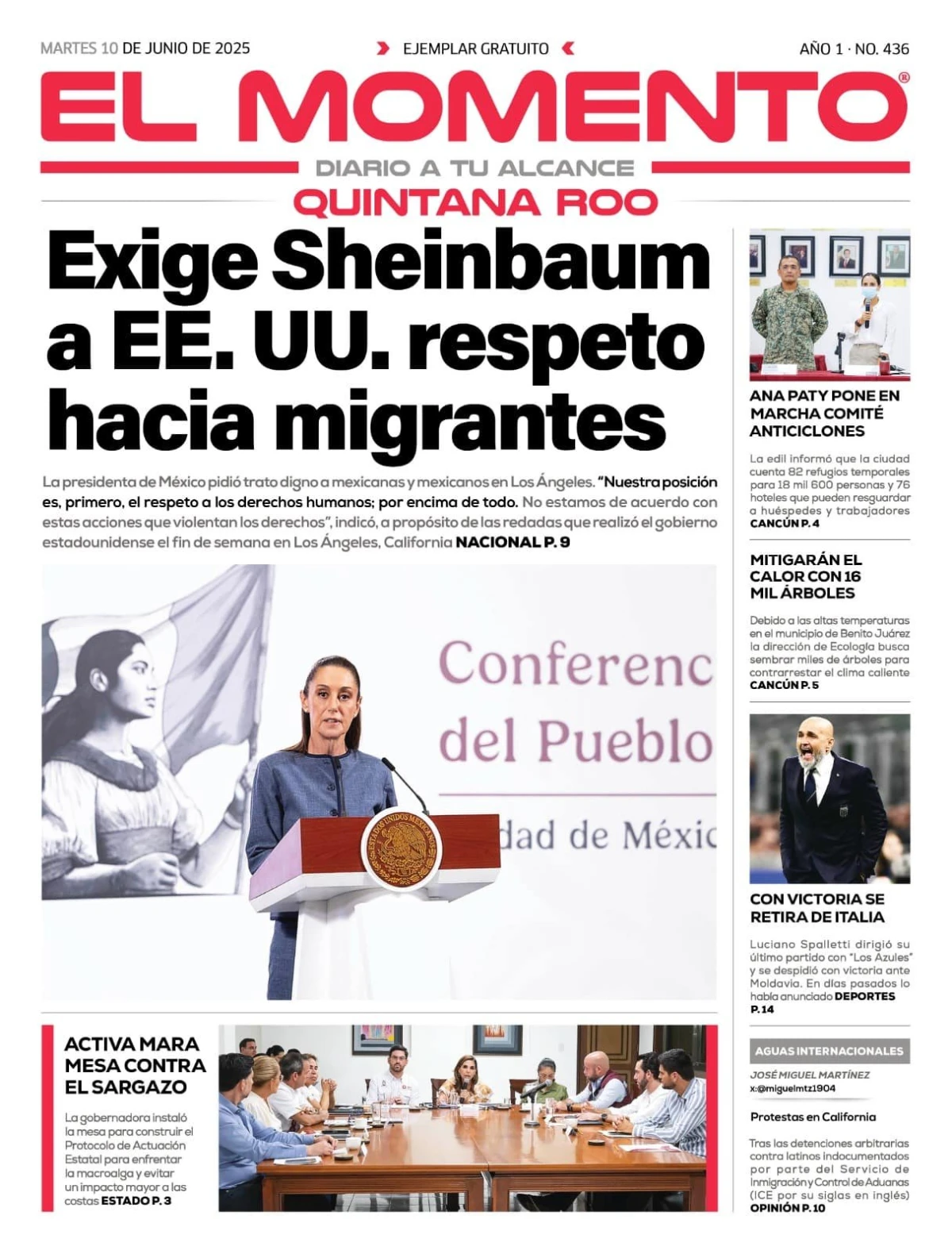 Portada de El Momento Quintana Roo del martes, 10 de junio de 2025