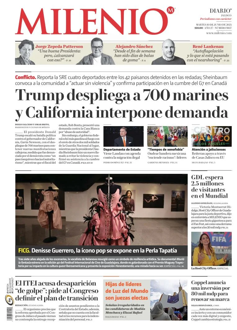Portada de Milenio Jalisco del martes, 10 de junio de 2025