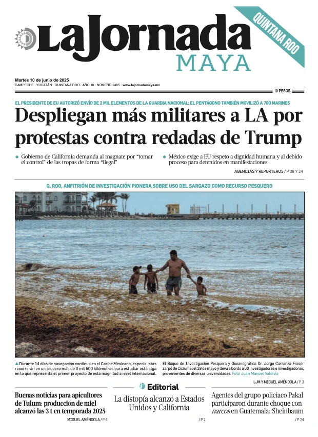 Portada de La Jornada Maya Quintana Roo del martes, 10 de junio de 2025