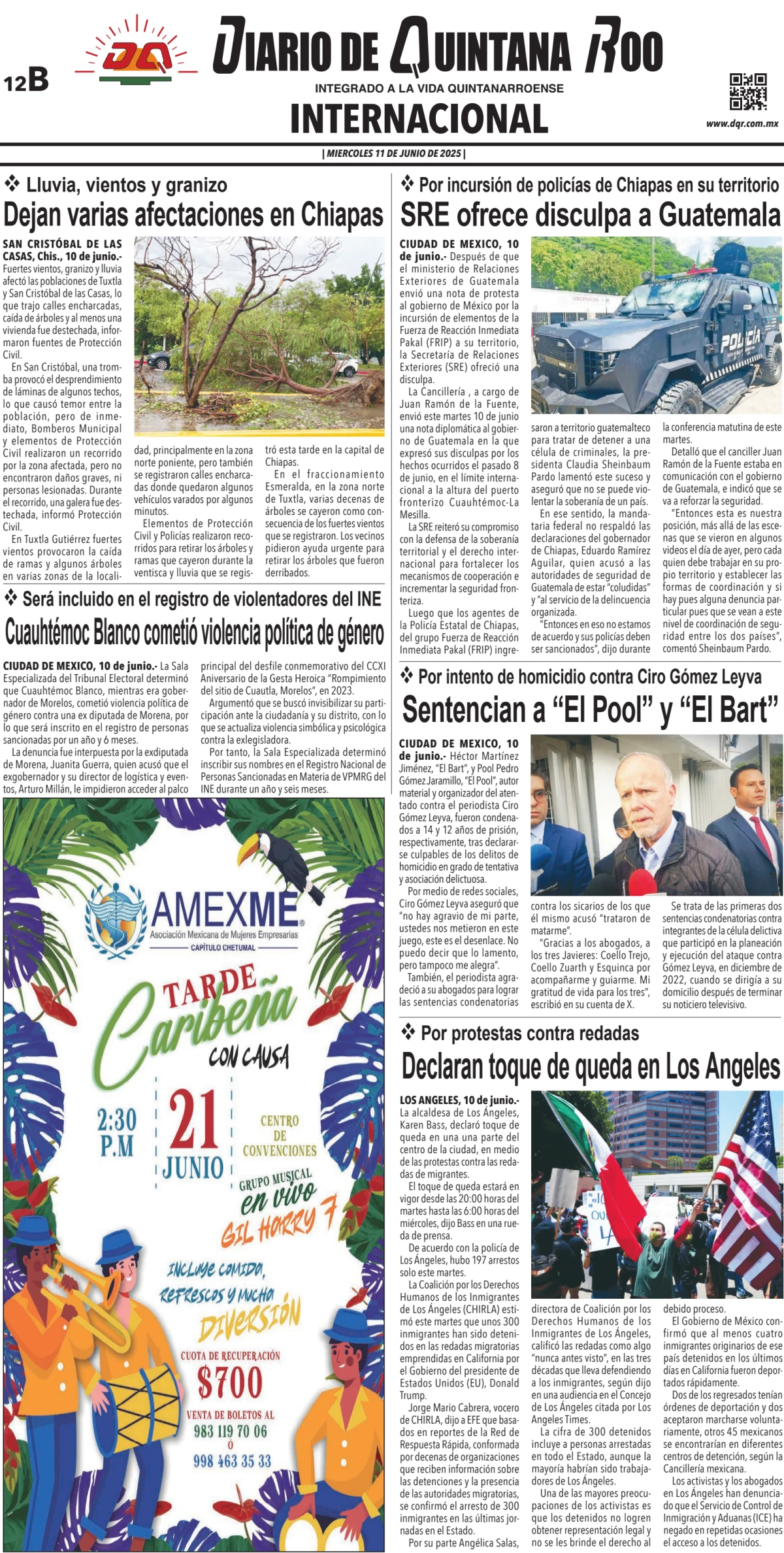 Portada de Diario de Quintana Roo (contra Portada)