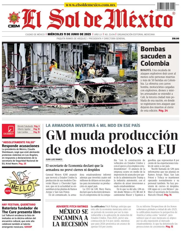 Portada de El Sol de Mexico