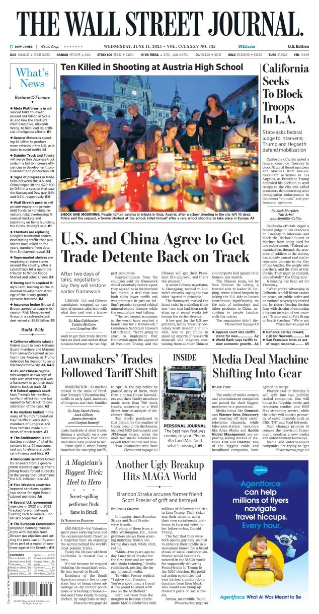 Portada de The Wall Street Journal del miércoles, 11 de junio de 2025