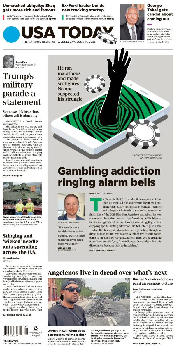 Portada de Usa Today del miércoles, 11 de junio de 2025