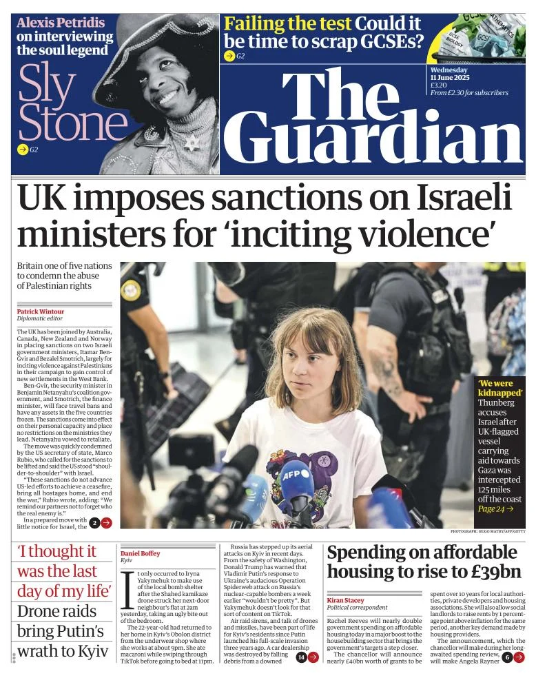 Portada de The Guardian (reino Unido) del miércoles, 11 de junio de 2025