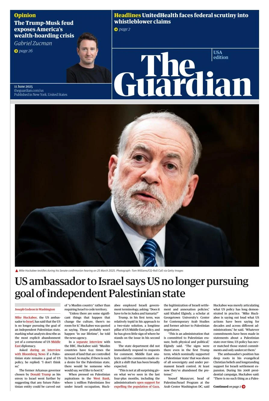 Portada de The Guardian (usa) del miércoles, 11 de junio de 2025