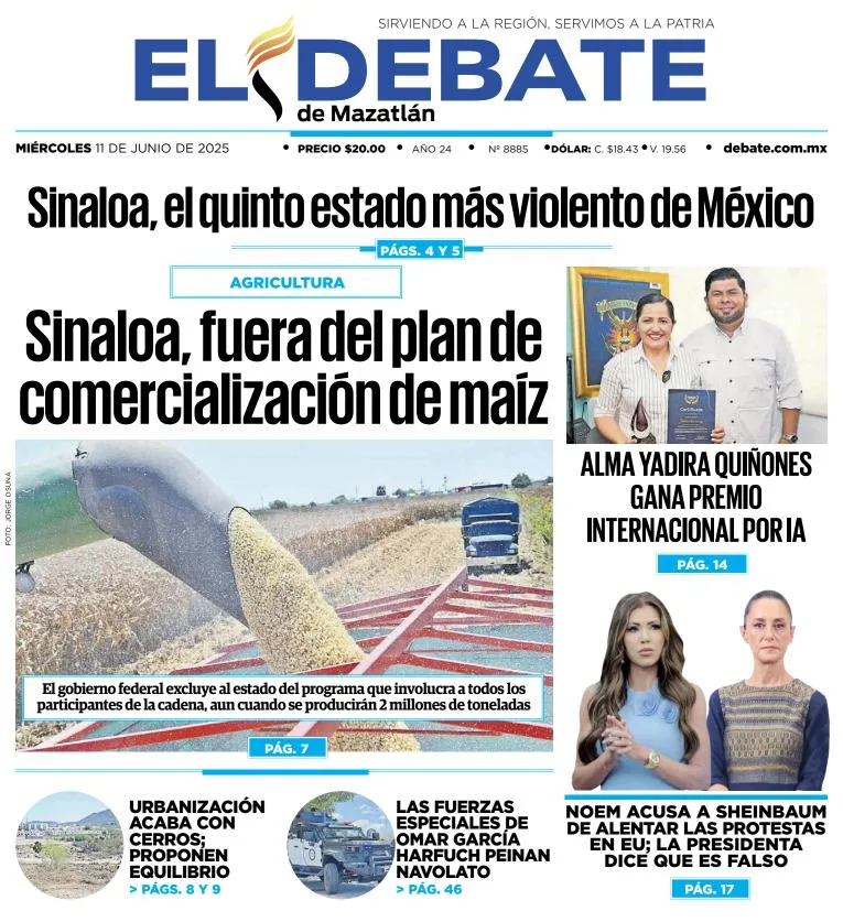 Portada de El Debate de Mazatlan del miércoles, 11 de junio de 2025