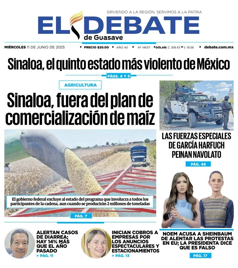 Portada de El Debate de Guasave del miércoles, 11 de junio de 2025