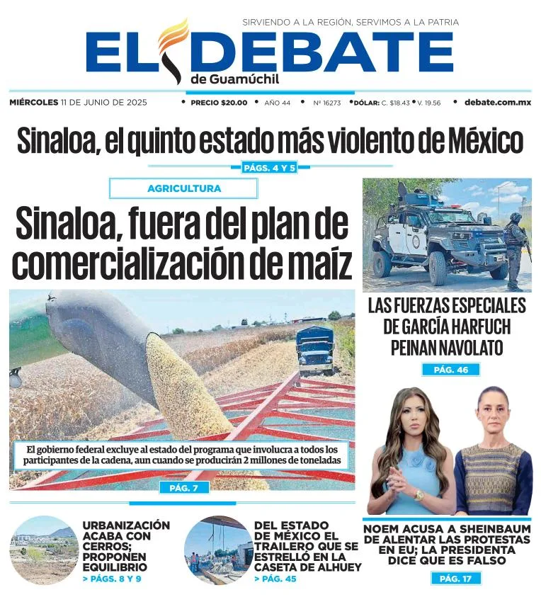 Portada de El Debate de Guamuchil del miércoles, 11 de junio de 2025