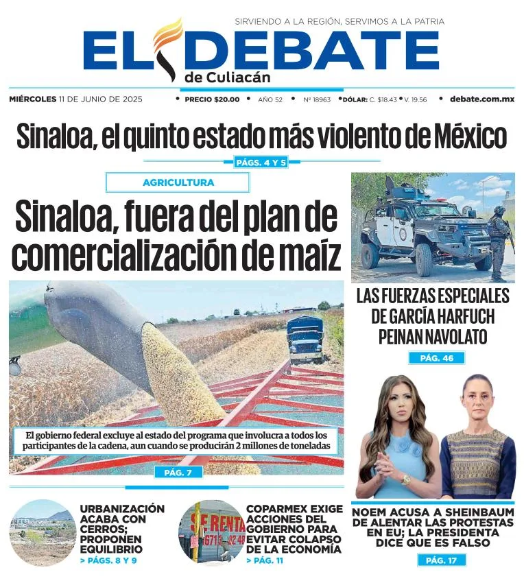 Portada de El Debate de Culiacan del miércoles, 11 de junio de 2025