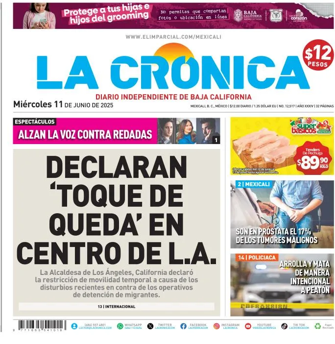 Portada de La Cronica del miércoles, 11 de junio de 2025