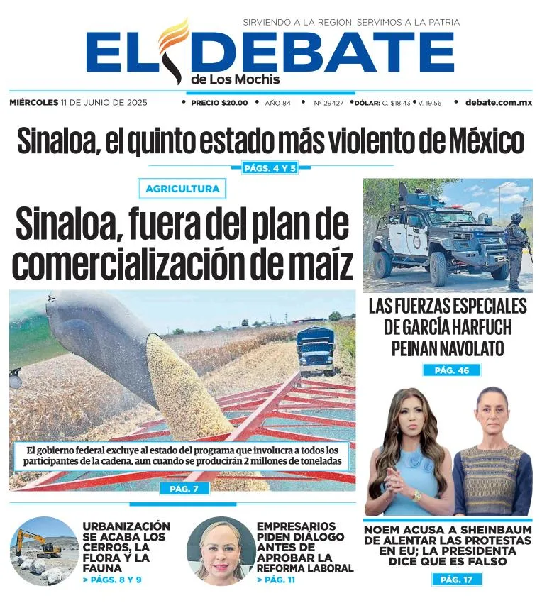 Portada de El Debate de los Mochis del miércoles, 11 de junio de 2025