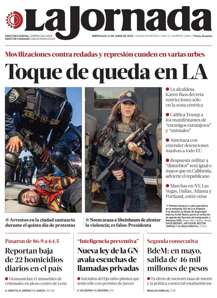 Portada de La Jornada del miércoles, 11 de junio de 2025