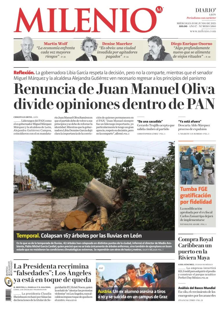 Portada de Milenio Leon del miércoles, 11 de junio de 2025