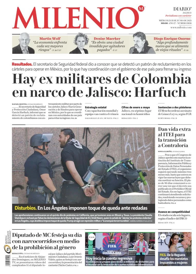 Portada de Milenio Jalisco del miércoles, 11 de junio de 2025