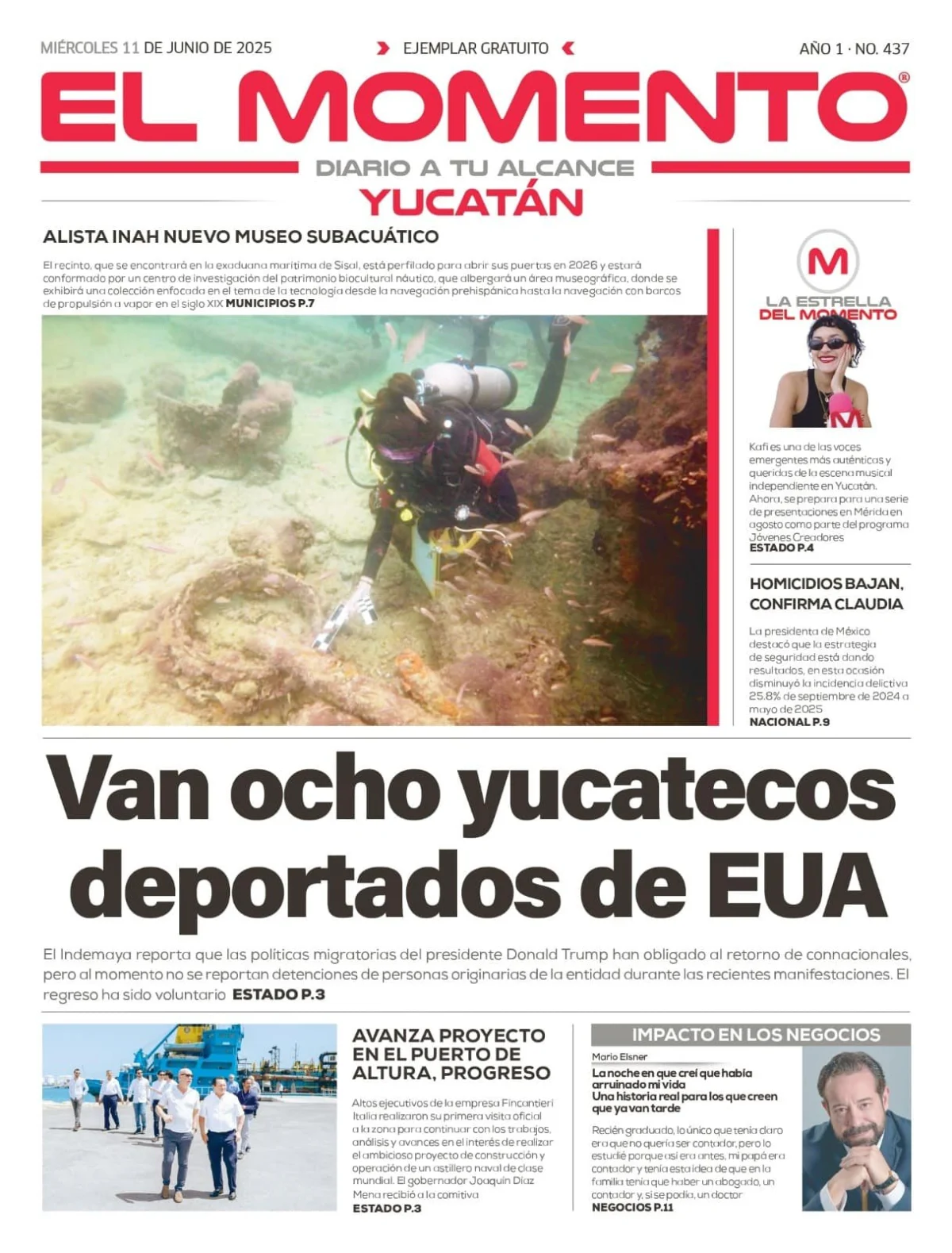 Portada de El Momento Yucatan del miércoles, 11 de junio de 2025