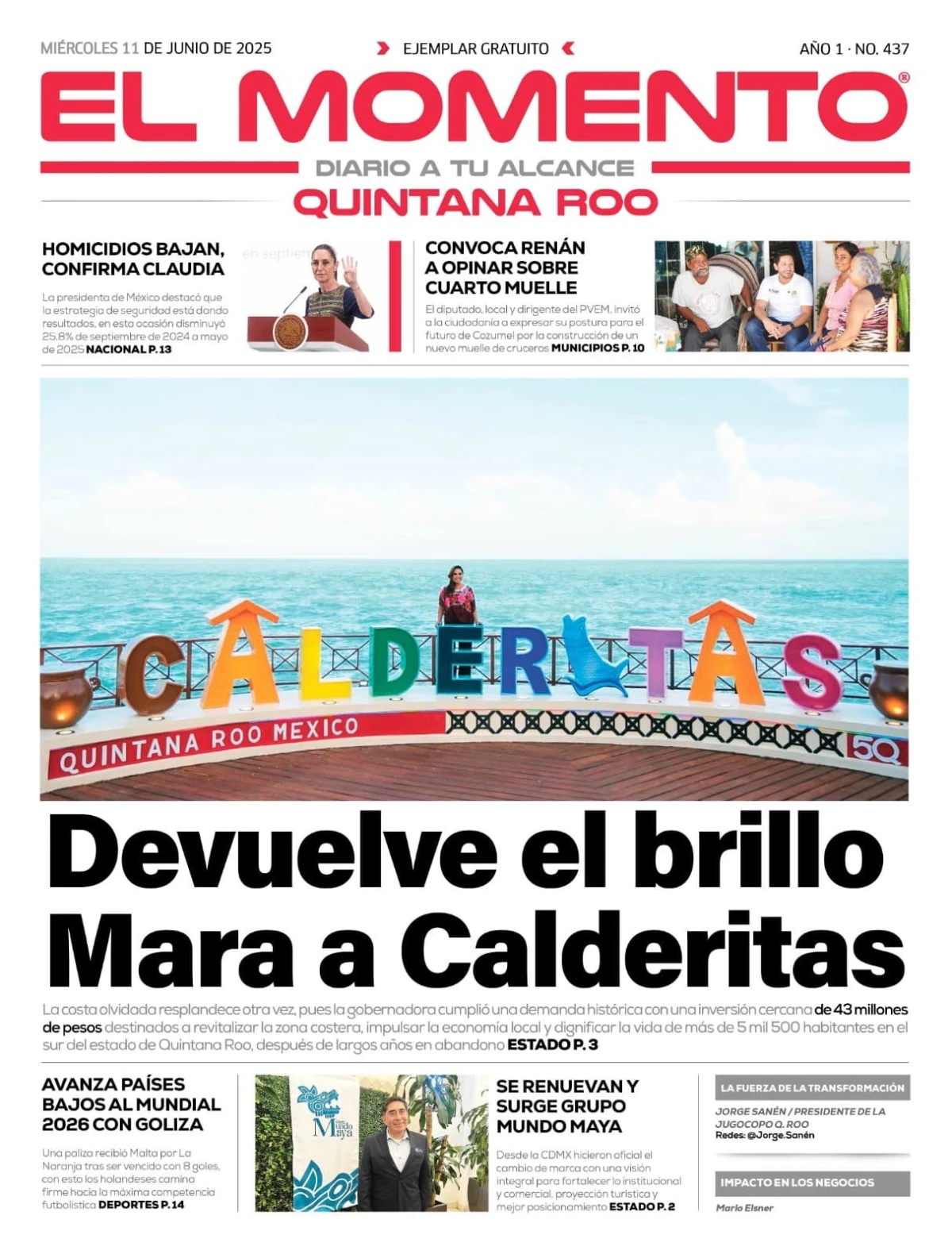 Portada de El Momento Quintana Roo del miércoles, 11 de junio de 2025