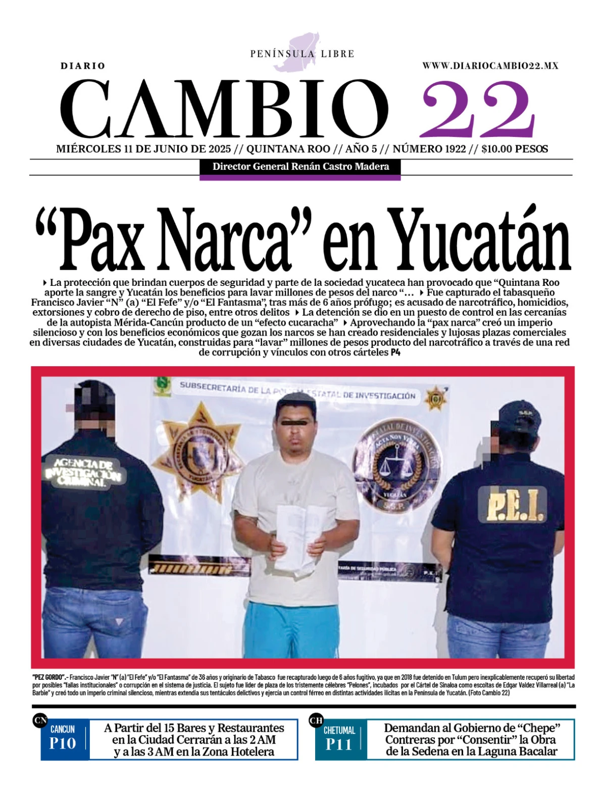 Portada de Diario Cambio 22 del 2025-06-11
