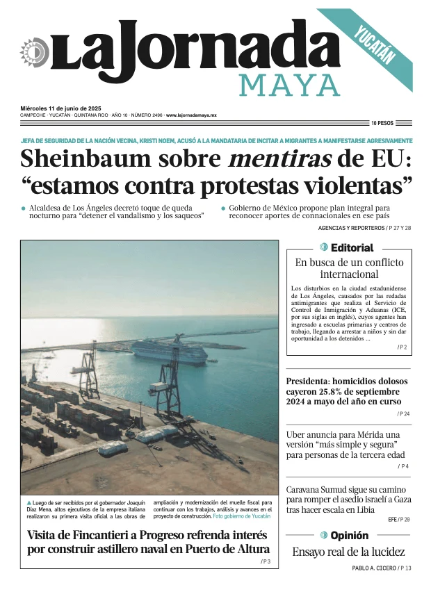 Portada de La Jornada Maya Yucatán del miércoles, 11 de junio de 2025
