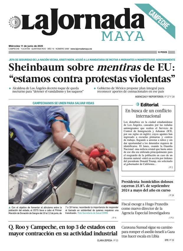 Portada de La Jornada Maya Campeche del miércoles, 11 de junio de 2025