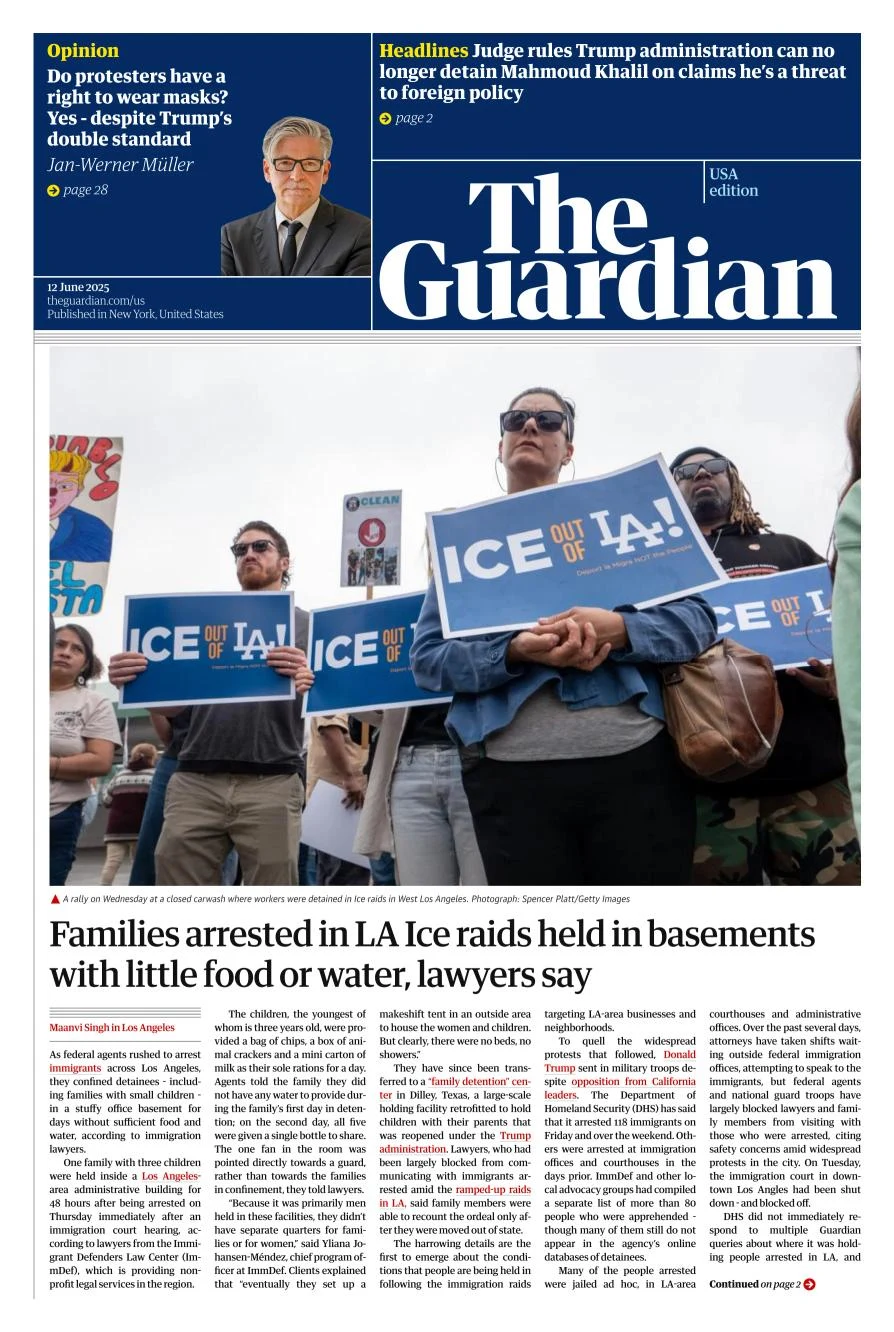 Portada de The Guardian (usa) del jueves, 12 de junio de 2025
