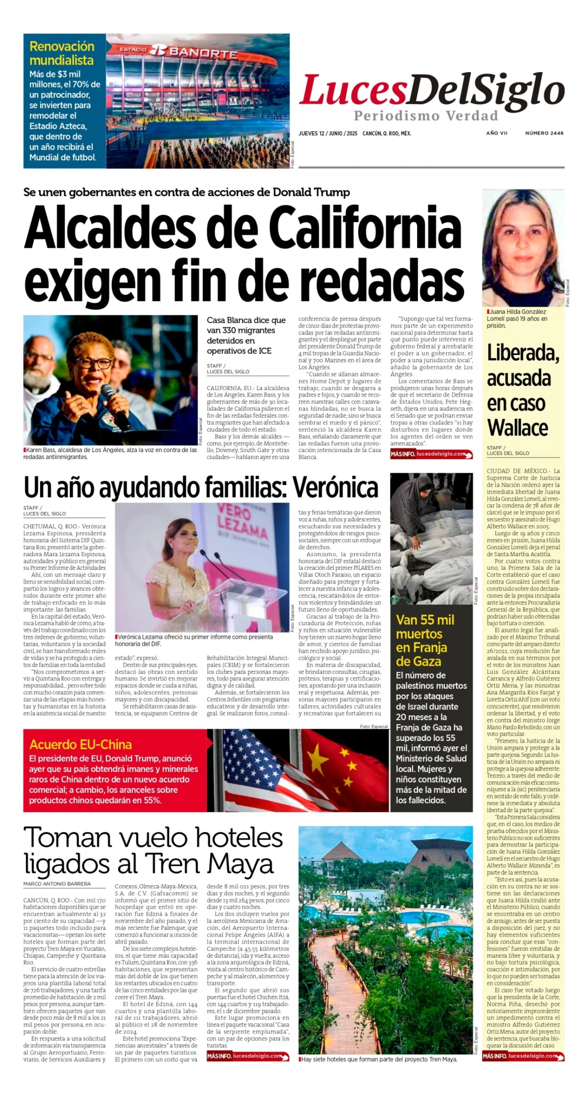 Portada de Luces del Siglo del jueves, 12 de junio de 2025