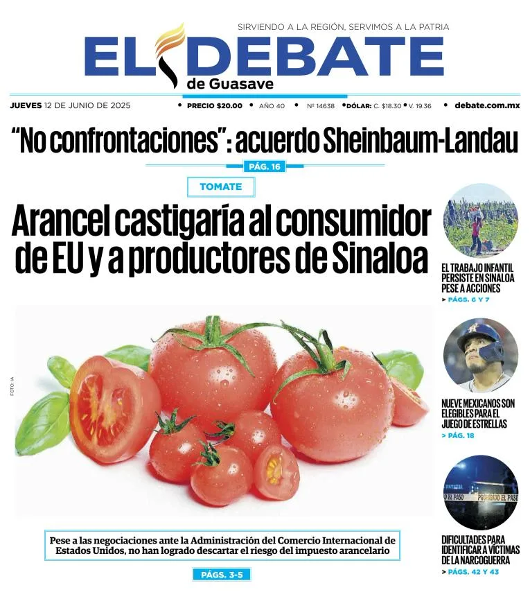 Portada de El Debate de Guasave del jueves, 12 de junio de 2025