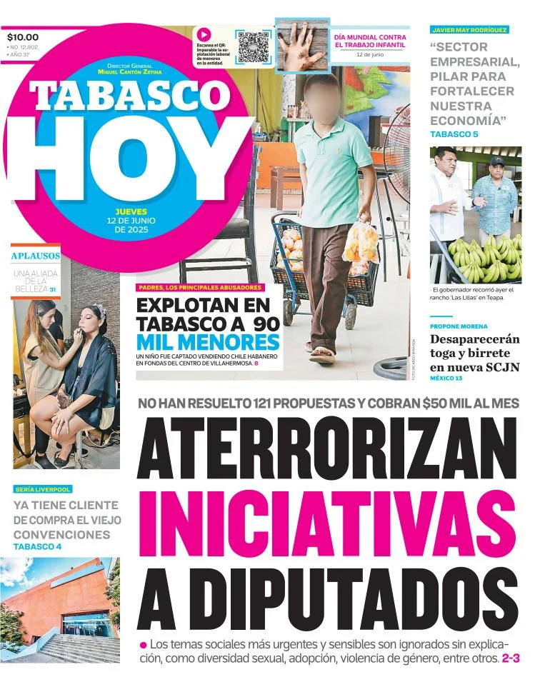 Portada de Tabasco Hoy del jueves, 12 de junio de 2025