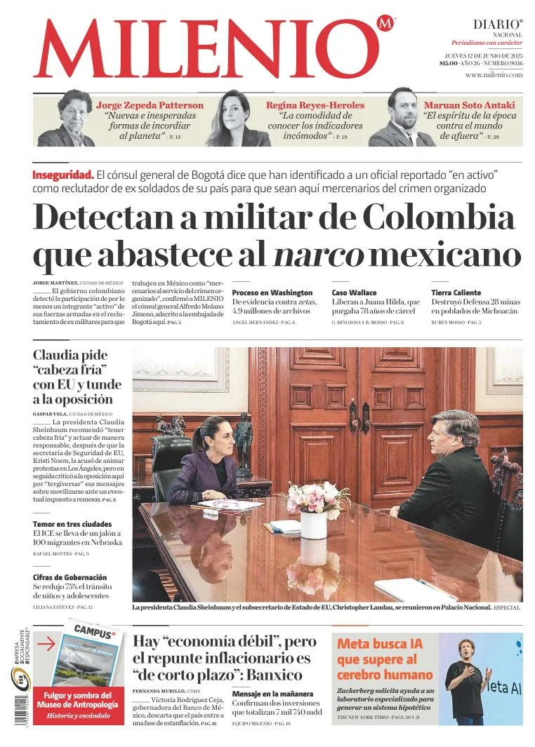 Portada de Milenio del jueves, 12 de junio de 2025