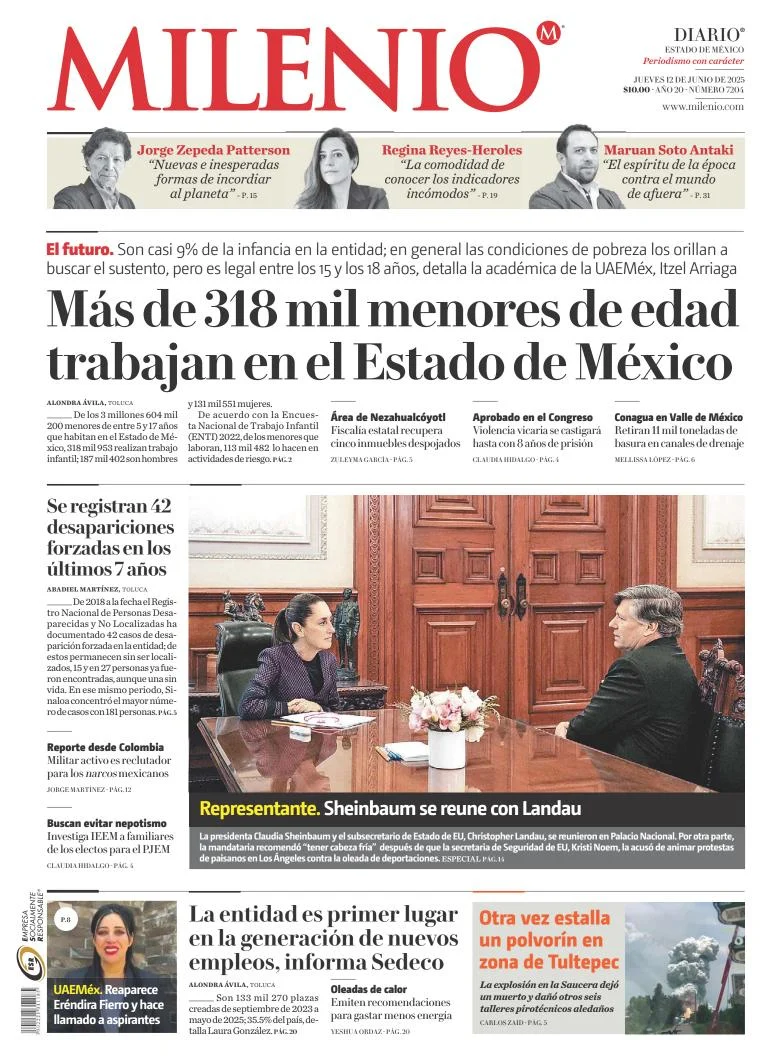 Portada de Milenio Edo de Mexico del jueves, 12 de junio de 2025
