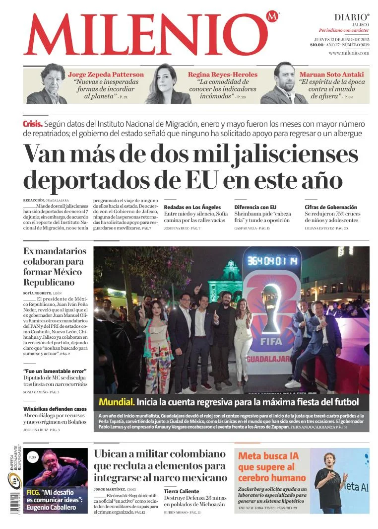 Portada de Milenio Jalisco del jueves, 12 de junio de 2025