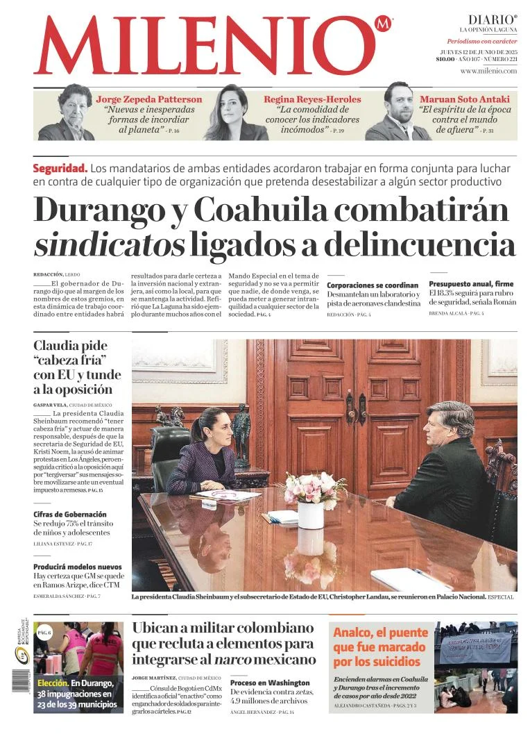 Portada de Milenio Laguna del jueves, 12 de junio de 2025