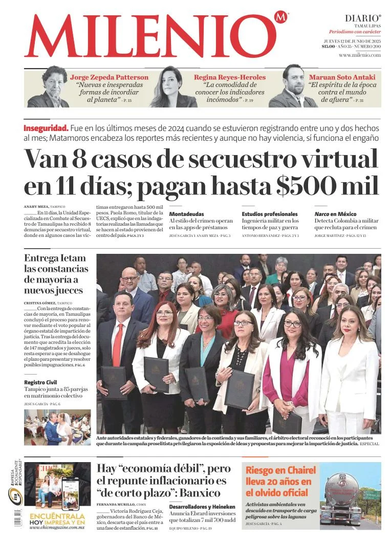 Portada de Milenio Tamaulipas del jueves, 12 de junio de 2025