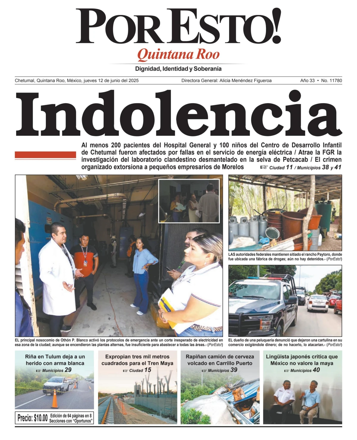 Portada de Por Esto (quintana Roo Chetumal) del jueves, 12 de junio de 2025