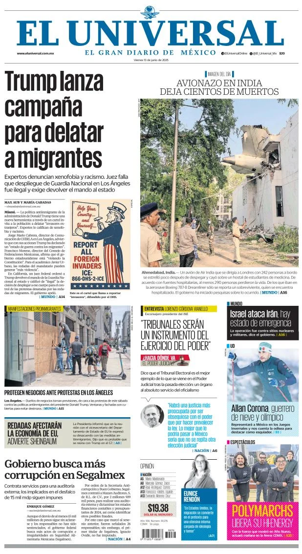 Portada de El Universal