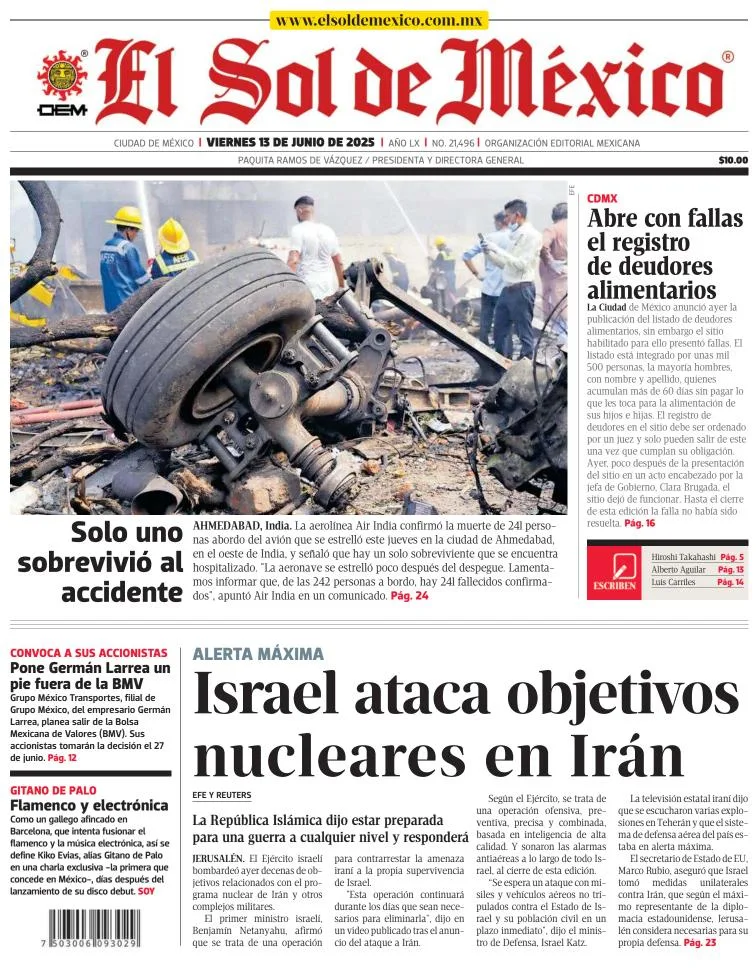 Portada de El Sol de Mexico