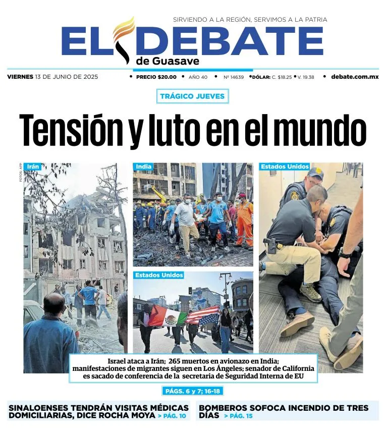 Portada de El Debate de Guasave del viernes, 13 de junio de 2025
