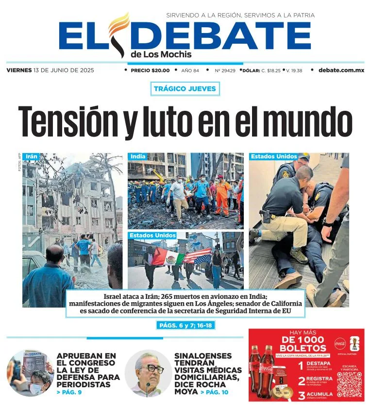 Portada de El Debate de los Mochis del viernes, 13 de junio de 2025