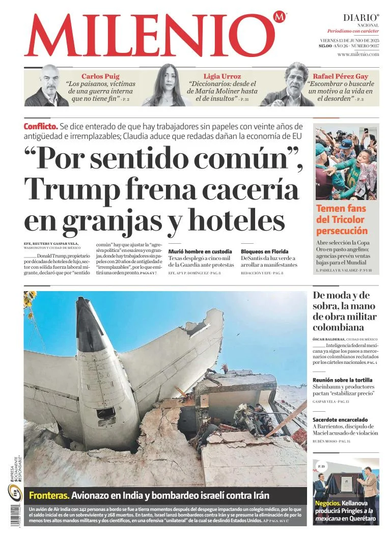 Portada de Milenio del viernes, 13 de junio de 2025