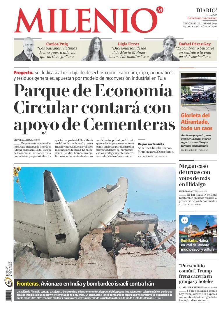 Portada de Milenio Hidalgo del viernes, 13 de junio de 2025